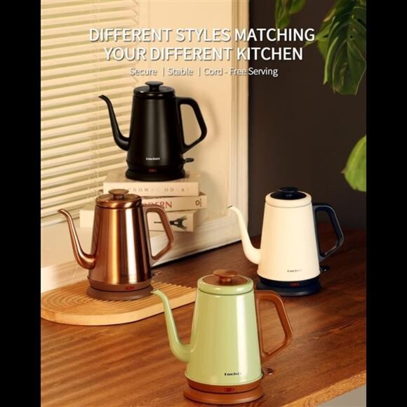 Gooseneck Electric Kettle(1.0L),1000W Electric Tea Kettle of 304 Stainless Steel - Picture 6 of 8